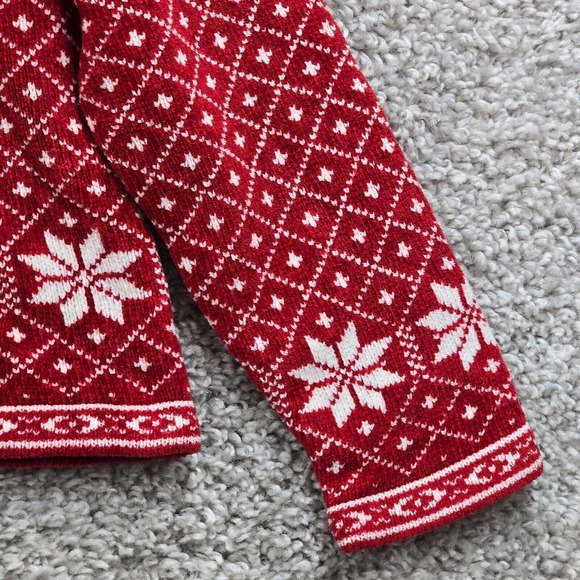 Croft & Barrow Sweater Womens Medium Red Fair Isle Chenille Toggle Cardigan Snow - Picture 2 of 12